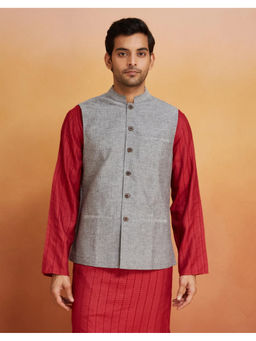 Fabindia - Grey Cotton Dobby Nehru Jacket