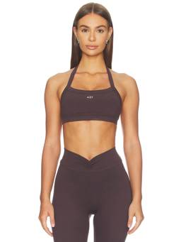 437 - Halter Women's Moisture-Wicking Removable Pad Sports Bra Brown