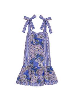 Agua Bendita - Kaio Quilt Women's Tie-Up Strap Flared Hem Swim Cover-Up Blue