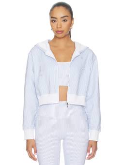 Astoria - Cropped Women's Striped Zip-Up Hoodie Blue