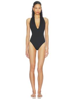 Bondi Born - Blair Women's Halter Neck Plunge One-Piece Swimsuit Black