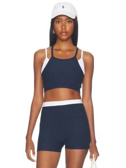 Beyond Yoga - Space Dye Women's Layered Longline Sports Bra Navy Blue
