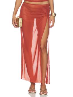 Bond Eye - Claudia Women's Sheer Ruched Maxi Swim Cover-Up Skirt Red