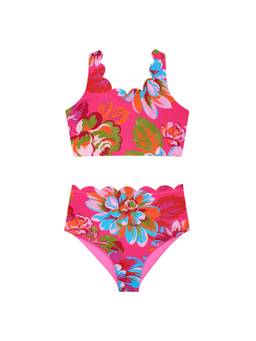 BEACH RIOT - Waffle Knit Women's Scallop Trim Two Piece Bikini Set Pink