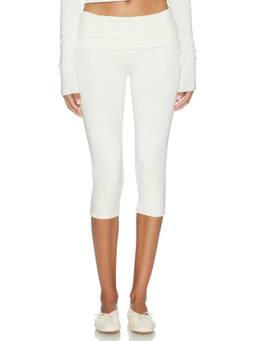 Eterne - Foldover Women's Stretch Modal Capri Leggings Off White