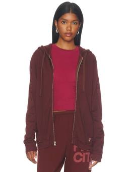 Free City - Lux Women's Zippered Hooded Zip-Up Hoodie Rust