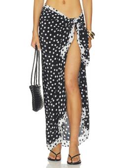 Leslie Amon - Polka Dot Women Wrap Tie Swim Cover-Up Sarong Black
