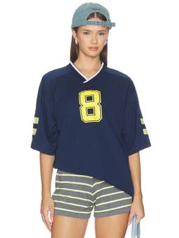 LIONESS - Beverly Jersey Women's Oversized V-Neck Jersey T-Shirt Navy Blue