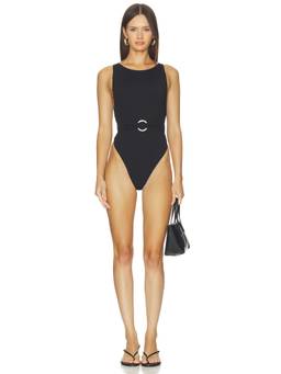 LPA - Belted Women's Resin Ring One-Piece Swimsuit Black