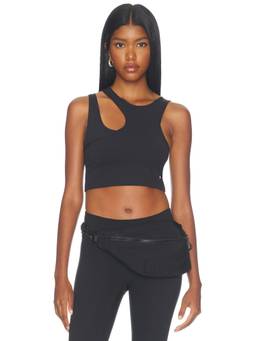 On - Studio Asymmetric Women's Cut-Out Crop Tank Top Black