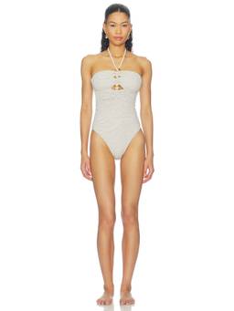 PatBO - Silversand Women's Halter Neck Cut-Out One Piece Swimsuit Beige