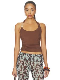 SNDYS - Lexie Twist Women's Ruched Halter Neck Tank Brown