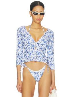Tularosa - Milano Women's Scallop Trim Button Front Bikini Top White