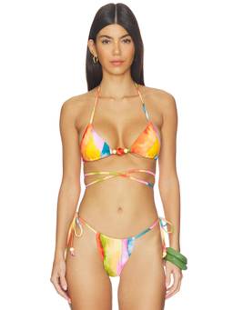 villa fresca - Norah Women's Halter Tie-Up Padded Triangle Bikini Top Multi-Color
