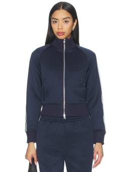 WellBeing + BeingWell - Track Women's Zippered Ribbed Hem Track Jacket Navy Blue