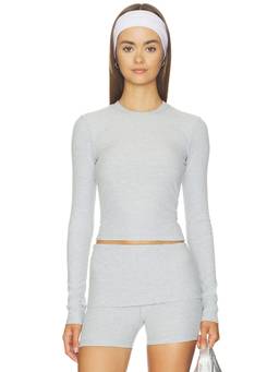 WellBeing + BeingWell - Women's Ribbed Tapered Waist Long Sleeve Crew Neck T-Shirt Grey
