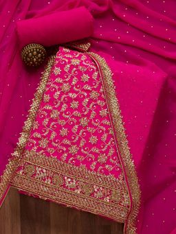Koskii - Rani Pink Zari Work Georgette Unstitched Salwar Suit (Set of 3) (Set of Three)