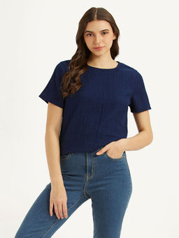 Levi's - Navy Blue Textured Regular Fit Top