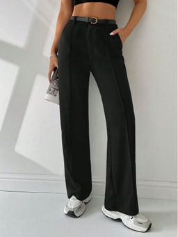Buynewtrend - Black Solid Relaxed Fit Trouser