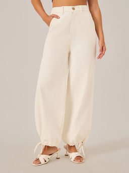 Styli - Off White Solid Relaxed Fit Jeans