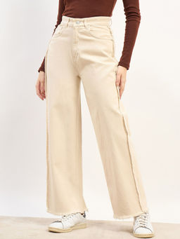 Styli - Beige Solid Relaxed Fit Jeans