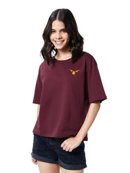 The Souled Store - Harry Potter Beautiful Burgundy Oversized T-Shirt for Women