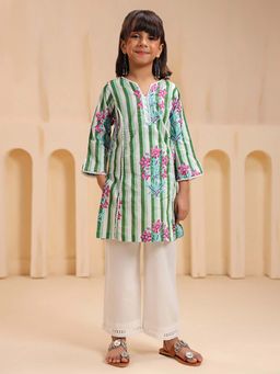 Rain & Rainbow - Girls Floral Printed Thread Work Kurta