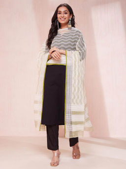 Fabindia - Women White Printed Cotton Silk Dupatta