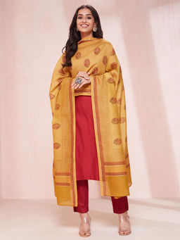 Fabindia - Women Mustard Printed Cotton Silk Dupatta