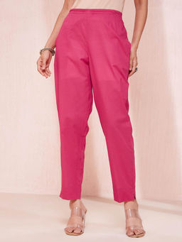Fabindia - Women Magenta Solid Regular Fit Trousers