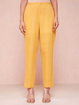 Fabindia - Women Yellow Solid Regular Fit Trousers