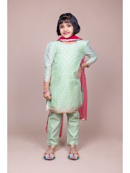Kasya - Pista Green Jacquard Straight Kurta with Pants and Dupatta (Set of 3)
