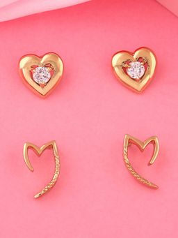 Estele - Gold Plated Heart Shaped Earrings For Girls and Women (Set of 2)