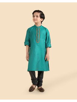 Fabindia - Green Viscose Blend Dobby Stripe Long Kurta
