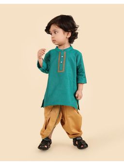 Fabindia - Green Viscose Blend Kurta with Dhoti