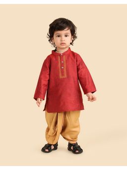 Fabindia - Red Viscose Blend Kurta with Dhoti