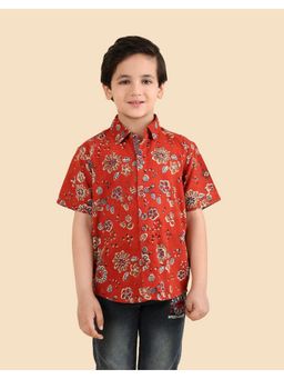 Fabindia - Red Cotton Dabu Printed Shirt