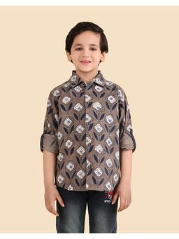 Fabindia - Grey Cotton Dabu Printed Shirt