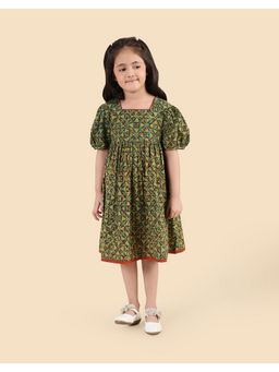 Fabindia - Green Cotton Dabu Printed Dress