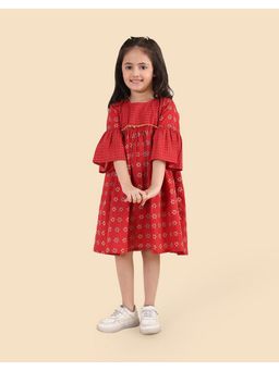 Fabindia - Red Cotton Hand Block Printed Dress