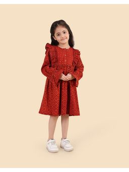 Fabindia - Red Cotton Dabu Printed Dress