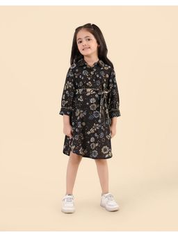 Fabindia - Black Cotton Dabu Printed Dress with Belt