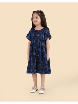 Fabindia - Navy Blue Rayon Blend Dabu Printed Dress