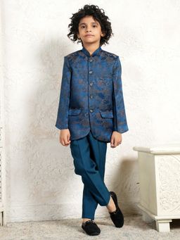 AJ Dezines - Blue Jacquard Full Sleeves Sherwani and Pant