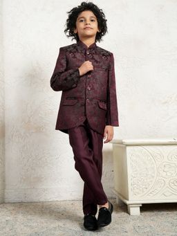 AJ Dezines - Maroon Jacquard Full Sleeves Sherwani and Pant
