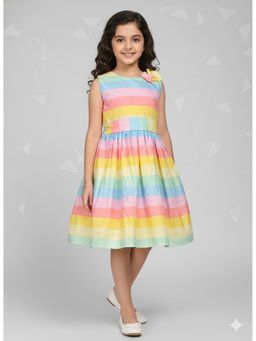 Aarika - Multi Colour Stripes Print Cotton Blend Dress