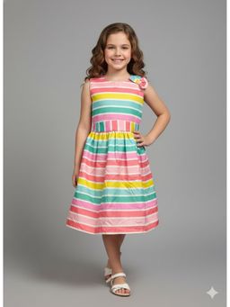 Aarika - Multi Colour Stripes Print Cotton Blend Dress