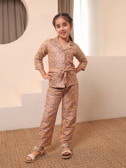 AJ Dezines - Peach Brocade Floral Print Girls Co-Ord Set