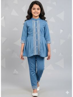 Aarika - Blue Embroidery Denim Co-Ord Set