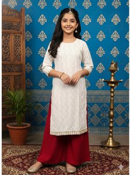 Aarika - White Sequin Embroidery Cotton Blend Kurta